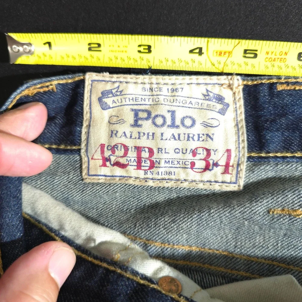 Polo Ralph Lauren Jeans Mens 42x34 Blue Authentic Dungarees Straight Leg Denim‎